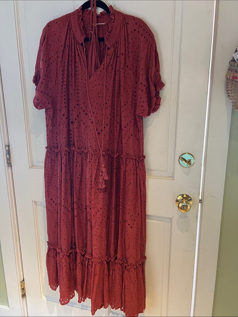 Eyelet maxi cranberry dress NWOT